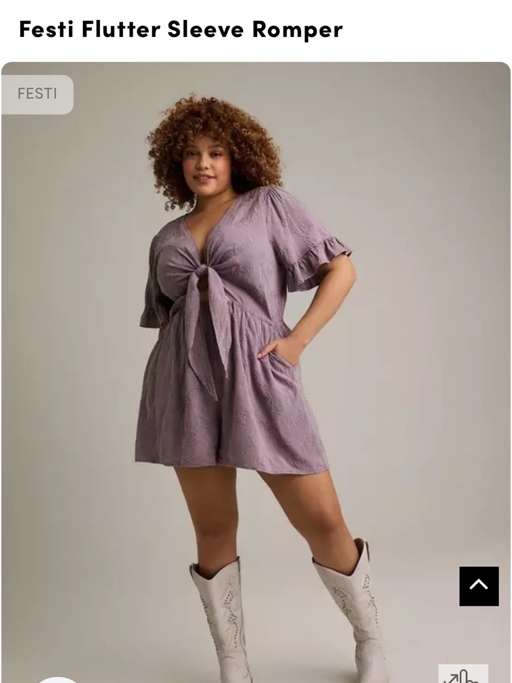 Festi torrid Lavender Tie-Front Flutter Sleeve Romper 00